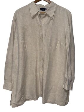 Venezia Jeans Linen Beige Long Sleeve Shirt Women’s 18/20 Quiet Luxury Lagenlook